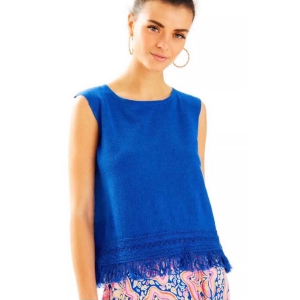 NWT Lilly Pullitzer Edenwood Linen blend Light Sweater open back Fringe Size XL